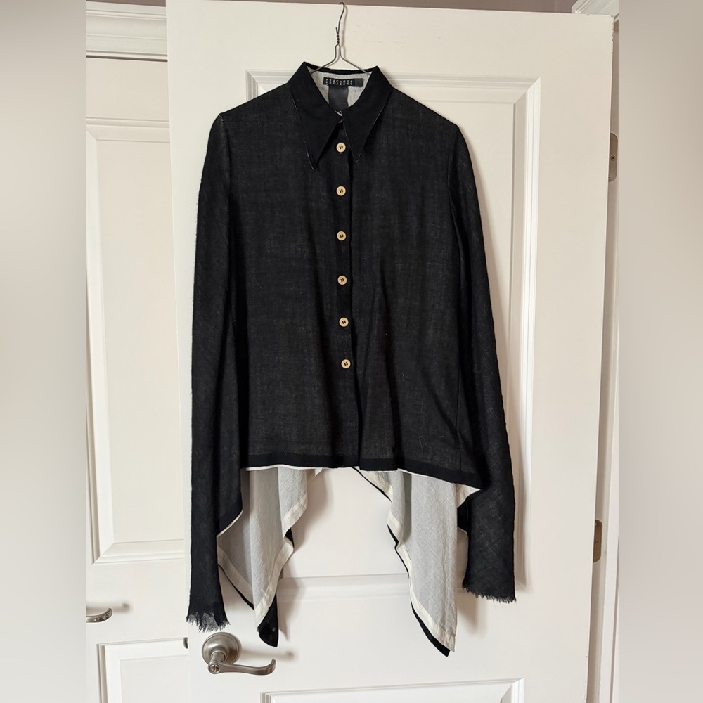 Black Button-Up Shirt with Asymmetrical Hem